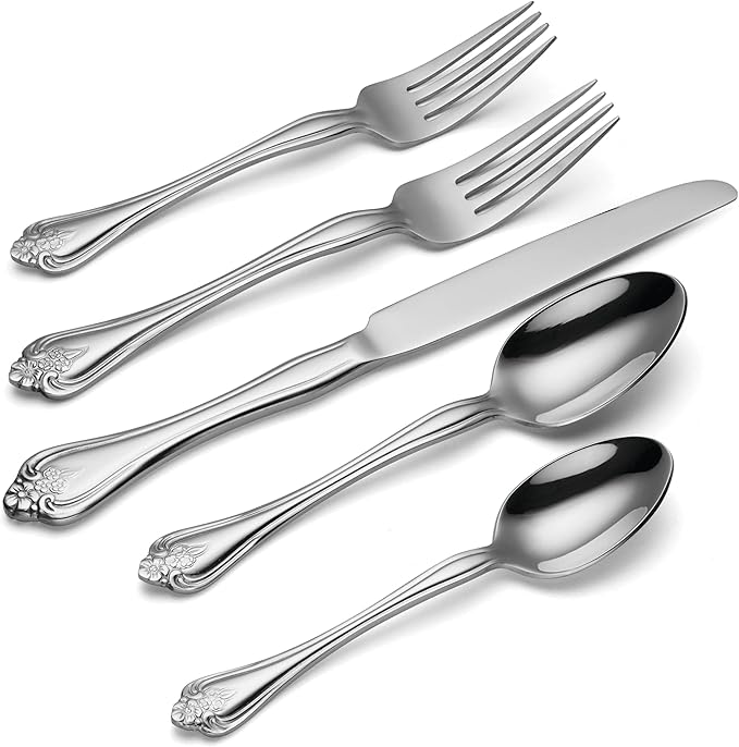 Oneida Boutonniere 20-Piece 18/0 Silverware Set for 4, Flatware | mirror finish, dishwasher safe | includes knives, forks, and spoons | cutlery set for kitchen and dining
