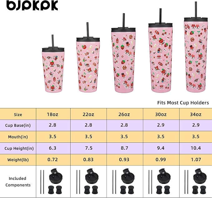 BJPKPK 26 oz Coffee Tumbler with Straw, Insulated Stainless Steel Cup | Double Wall Vacuum, Leak Proof Lid, Keeps Hot/Cold/Iced, BPA Free, Travel & Outdoor, Passionate-Pink