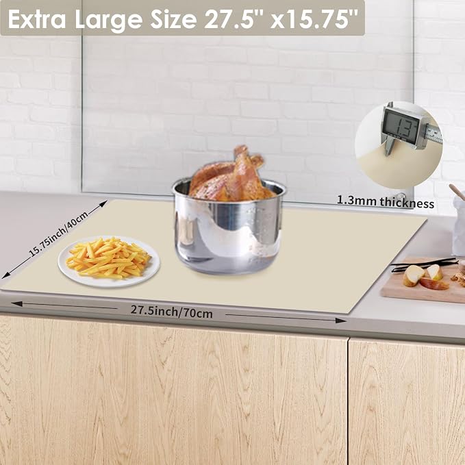 Extra Large Placemat, Food-Grade Flexible Silicone Mat Kids Non-Slip Dinner Placemat Waterproof Heat Insulation Countertop Protector Silicone Pastry Rolling Dough Mats 27.6 x 16''Beige