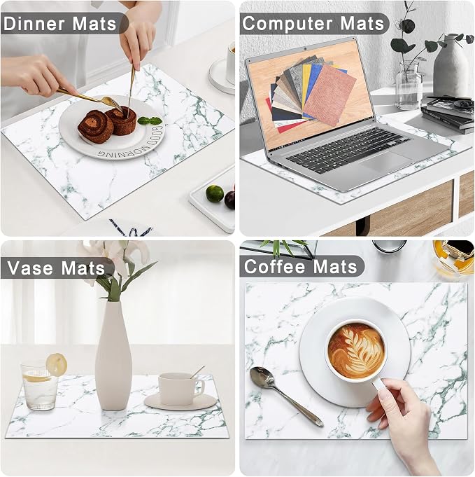 Homaxy PU Faux Leather Placemats for Dining Table, Set of 6, Marble | Waterproof Wipeable Washable Table Mats, Easy to Clean Anti-Slip Place Mats, 11.8" x 17"