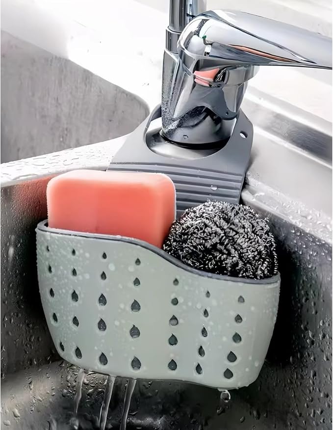 Kitchen sink storage shelf, hanging sink organizer, adjustable, removable, with drainage holes for easy drying (2 Pack)