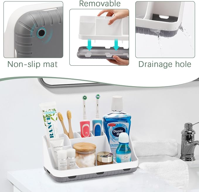 GFWARE Toothbrush Holders for Bathrooms Countertop Organizer - Kids Electric Toothbrush and Toothpaste Holder Detachable 7 Slots Tooth Brush Organization Bathroom Accessories Storage Vanity, White | Detachable Kids Electric Toothbrush and Toothpaste Ho...