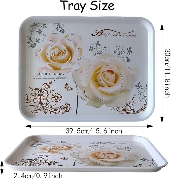 Large Floral Melamine Serving Trays 2 Pack Rectangle Food Platter | Stackable, Reusable, Raised Edge, Rectangular, Easy Clean,For Gift, Party, Decor, Home, Restaurant Use,Household Dining