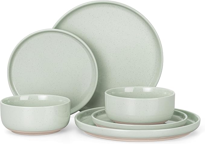 HaWare Dinnerware Sets, 6-Piece Plates and Bowls Set for 2, Asparagus Green
