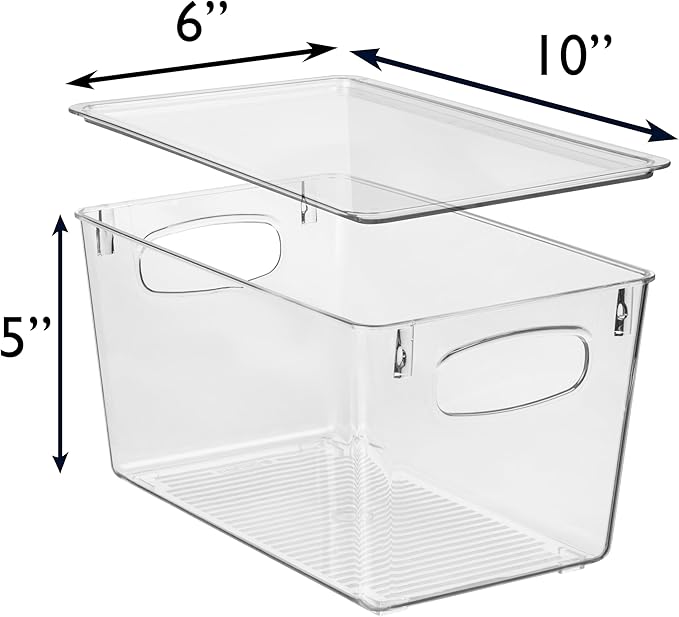 ClearSpace Pantry Storage Bins with Lids for Kitchen & Fridge, 6 Pack | Clear storage bins with lids keep pantry, fridge, and cabinets organized while protecting food and maximizing storage space