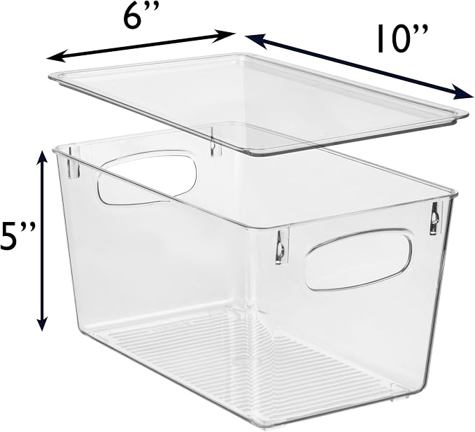 ClearSpace Pantry Storage Bins with Lids for Kitchen & Fridge, 4 Pack | Clear storage bins with lids keep pantry, fridge, and cabinets organized while protecting food and maximizing storage space