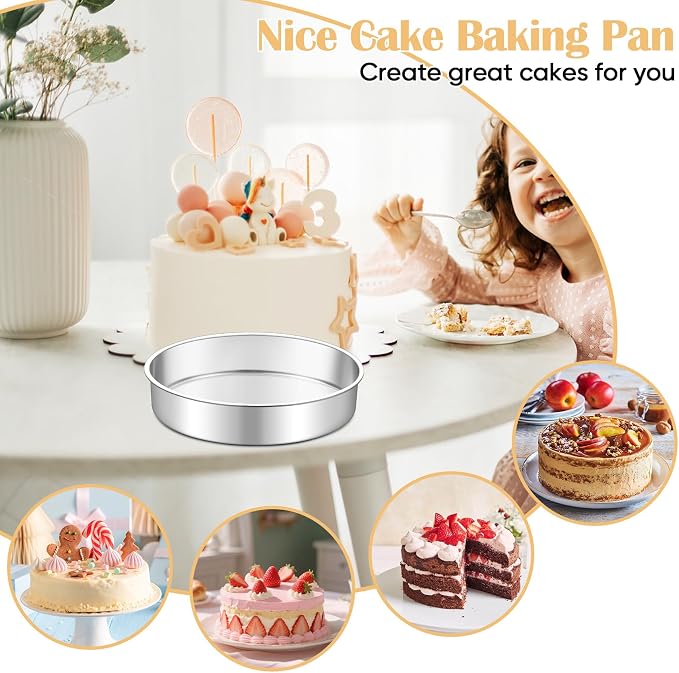 TeamFar 9 Inch Cake Pan Set of 2, Stainless Steel Round Cake Baking Pan | Layer Baking Tin for Birthday Wedding, Non-Toxic & Heavy-Duty, Mirror Finish & Leak Proof, Oven & Dishwasher Safe