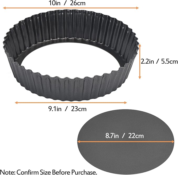 2 Pack Nonstick Tart Pan, Quiche Pan, Carbon Steel Deep-dish Pie Pan with Removable Loose Bottom (10 In)