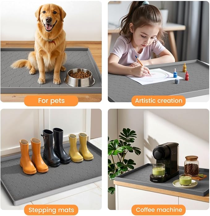 Jin&Bao Under Sink Mat 25" x 22" Waterproof Silicone Cabinet Kitchen Liner | Silicone under kitchen sink mat,cabinet protector,bathroom shelf liner,raised edge,anti-slip,easy to clean & dishwasher safe