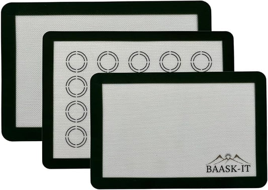 Silicone Baking Mats Set – 3 Pcs, Non-Stick Reusable, Parchment-Free Oven liners (18" x 13" + 15" x 10")