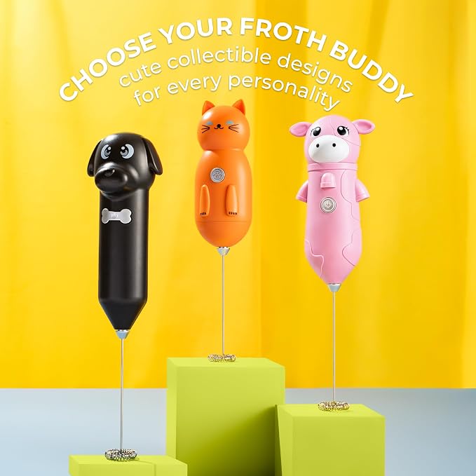 Zulay Kitchen Cow Milk Frother Wand – Cutesy Frother, Meet Your New Frothing Buddy Bubblegum The Cow, Adoption Papers and Stickers Included, Purrr-fect for Lattes, Cappuccino & Matcha – Pink