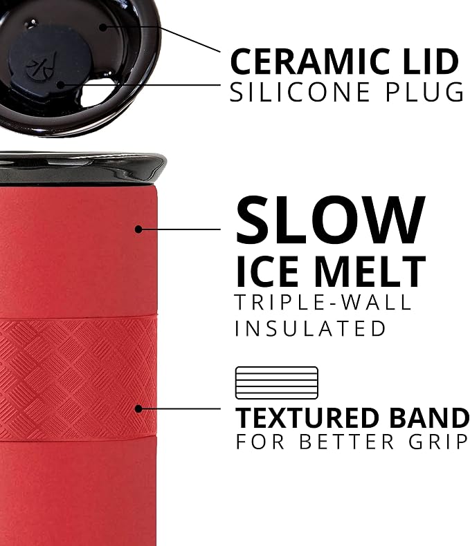 Elemental Artisan 16oz Triple-Wall Insulated Coffee Tumbler w/Ceramic Lid | Triple Wall Coffee Travel Mug, Reusable Stainless Steel Coffee Tumbler; Thermal Coffee Cups for Hot (6 Hrs) & Cold (18 Hrs)