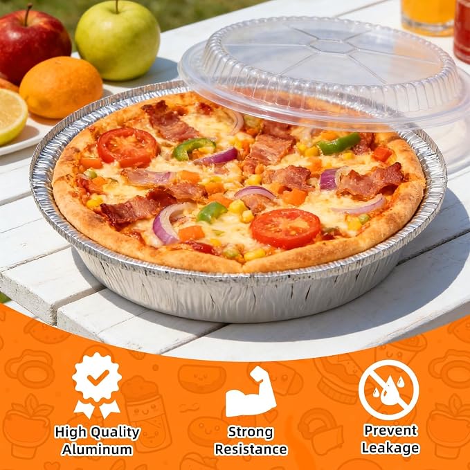 50 Pack 9" Round Aluminum Pans with Clear Lids, Pie Tins Disposable Foil Pans with Lids, Take Out Containers, Freezer Oven Safe Aluminum Baking Pans for Storing, Baking, Meal Prep & Reheating