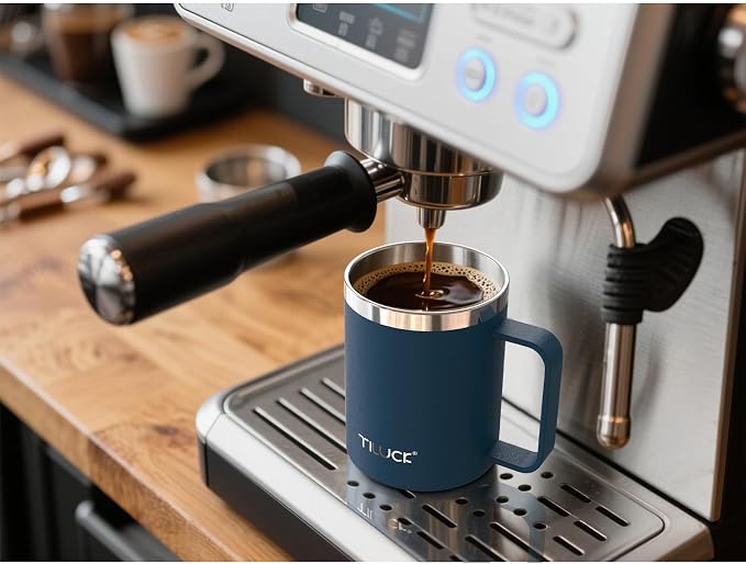 TILUCK 12 oz Insulated Coffee Mug with Lid and Handle | BPA-Free Lid, Double-Wall Vacuum Insulation, Stainless Steel Coffee Cup, Dishwasher Safe Mug for Hot & Cold Drinks, DarkBlue
