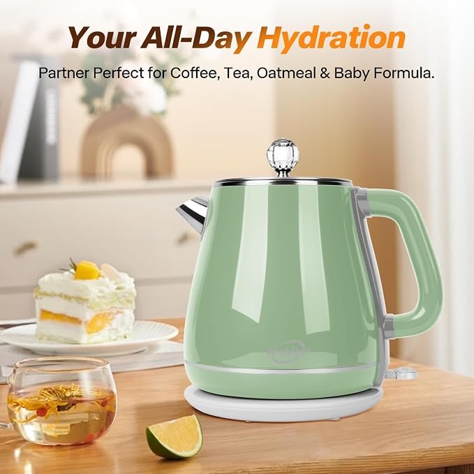 Electric Kettle 1.8L, Sage Green | Retro, 1350W Fast Boil, Stainless Steel Interior, BPA Free, Automatic Shut Off