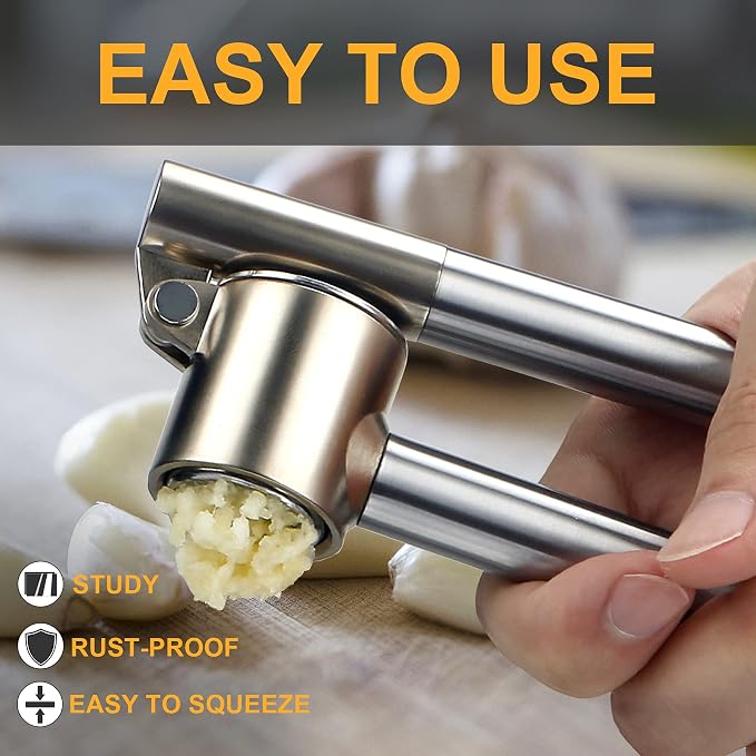 Garlic Press, 304 Stainless Steel Garlic Mincer & Crusher, Heavy Duty, Easy Squeeze, Rust Proof, Easy Clean