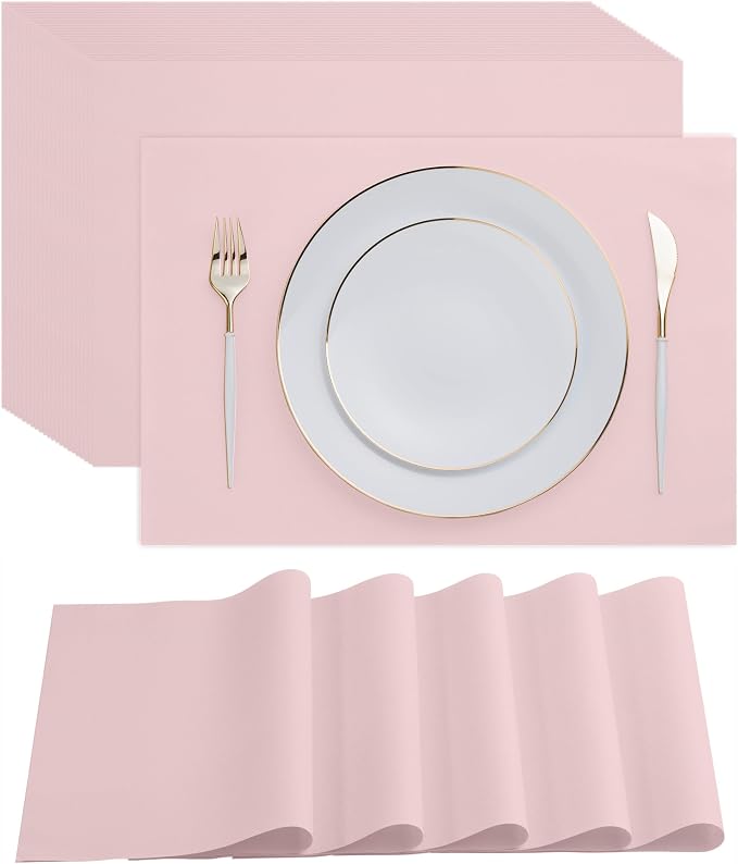 Disposable Pink Paper Placemats for Dining Table - 100-Pack 18" x 12" Cloth-Like Rectangle Paper Placemats for Baby, Kids, Party Or Weddings.