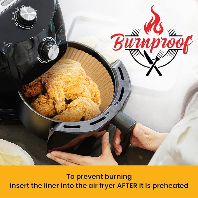 Small Round Air Fryer Liners 6.3", 125 Pcs Disposable for 2-4 qt Basket | Non-stick & oil-proof parchment for easy cleanup; unbleached natural wood pulp fits compact 2-4 quart models
