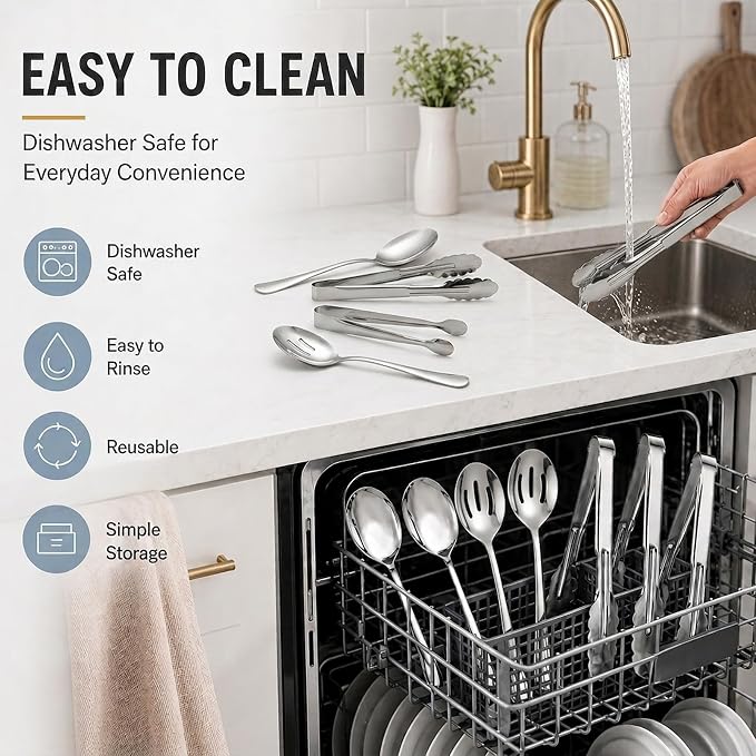 18Pcs Serving Utensils Set, Stainless Steel Flatware Cutlery Set | Serving Spoons for Buffet, Serving Tongs for Food,Slotted Spoons,Serving Utensils for buffet, Party,Weeding,Catering(Silver)