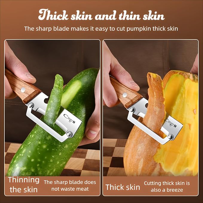Vegetable Peeler Wooden Handle Sharp Stainless Steel Blade for Fruit | 2-in-1 Multifunctional Peeler,Anti-slip,Zero Snag,Built-in Bottle Opener,Peelers for Kitchen Veggie Potato Pumpkin Apple