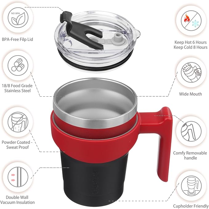 BJPKPK 10 oz Mini Tumbler with Lid, Straw & Handle, Insulated Steel Cup | Small, Spill Proof, Leak Proof, Thermal, Double Wall Vacuum, Sweatproof, Dishwasher Safe, BPA Free, Blood Moon