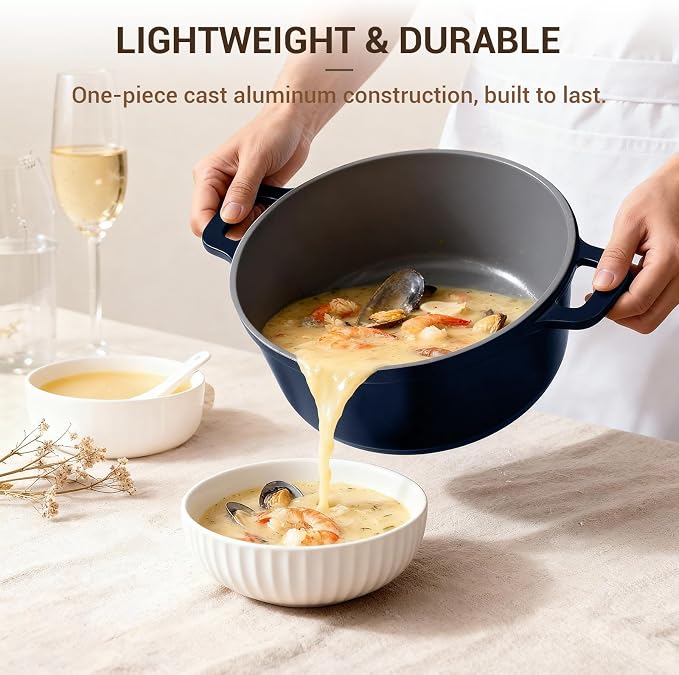 4.5 Qt Non Stick Soup Pot with Lid, Ceramic Stockpot Set, Cooking Pot for All Stovetops, All-in-One Non Toxic Pot for Stews, Soups & Pasta, Easy to Clean, Induction Ready, PFAS Free