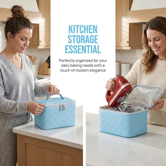 Hand Mixer Storage Case for KitchenAid 5, 6, 7 and 9 Speed Mixers | Portable Design With Carry Handle For Home Bakers, Kitchen Storage, Baking Classes And Travel, Blue - Case Only