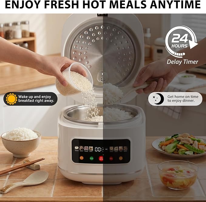 Digital Rice Cooker, 8-Cup Uncooked/16-Cup Cooked Capacity, Touch Screen with 8 Cooking Programs, Auto Keep Warm, 24-Hour Delay Timer, Non-Stick Inner Pot & Steamer Basket for White/Brown Rice, Quinoa, Oatmeal, Porridge, Soup