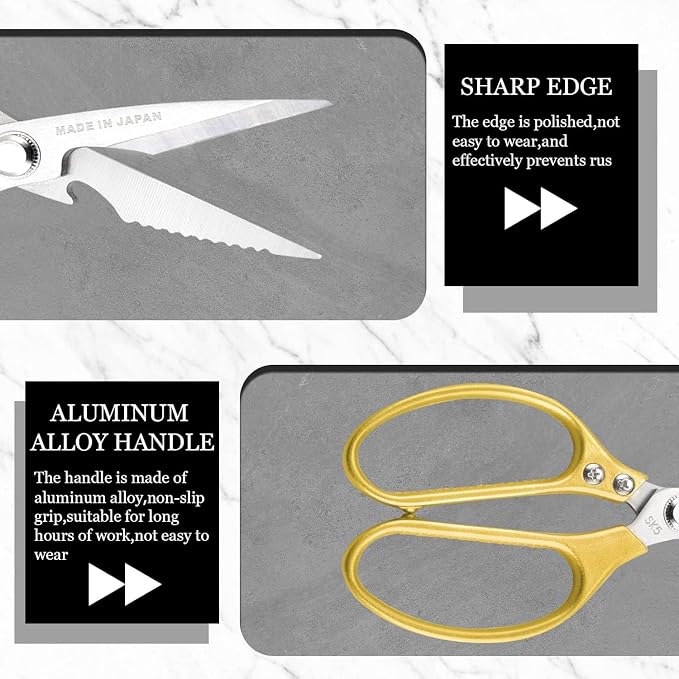 Sharp Kitchen Scissors Aluminum Alloy Handle Stainless Steel Cooking Shears | Heavy Duty Stainless Steel Cooking Shears, Sharp Multi-Purpose Food Scissors for Cutting Chicken, Meat, Poultry, Seafood