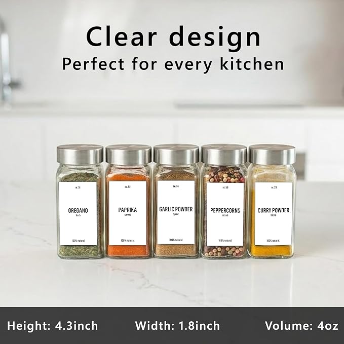 Deco haus Empty Glass Spice Jars with White Label 24x4oz [LABELS incl] Spice Containers with Labels, Shaker Lids & Funnel - Empty Herb Seasoning Containers, Small Seasoning Bottles for Herb | Spice Shaker Glass with Shaker Insert, Pen - Spice Container...