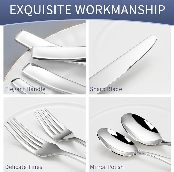 70 Piece Silverware Set 18/10 Stainless Steel, Flatware Set for 12 With 2 Sets of Serving Utensil, High End Heavy Duty Silverware Set, Dishwasher Safe, Ideal for Gift