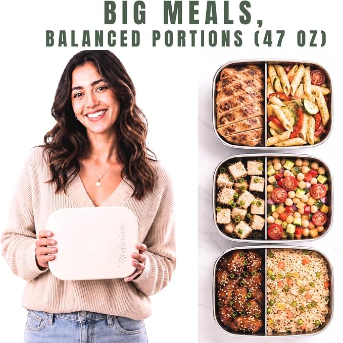 Flexibento -Stainless Steel Lunch Box 47 OZ Set,Bento Box, Stainless Steel Lunch Containers, Leak proof Metal lunch Box, 1 * 47 OZ+ 1 * 6.5 OZ,Vanilla-47 OZ+ 6.5 OZ set