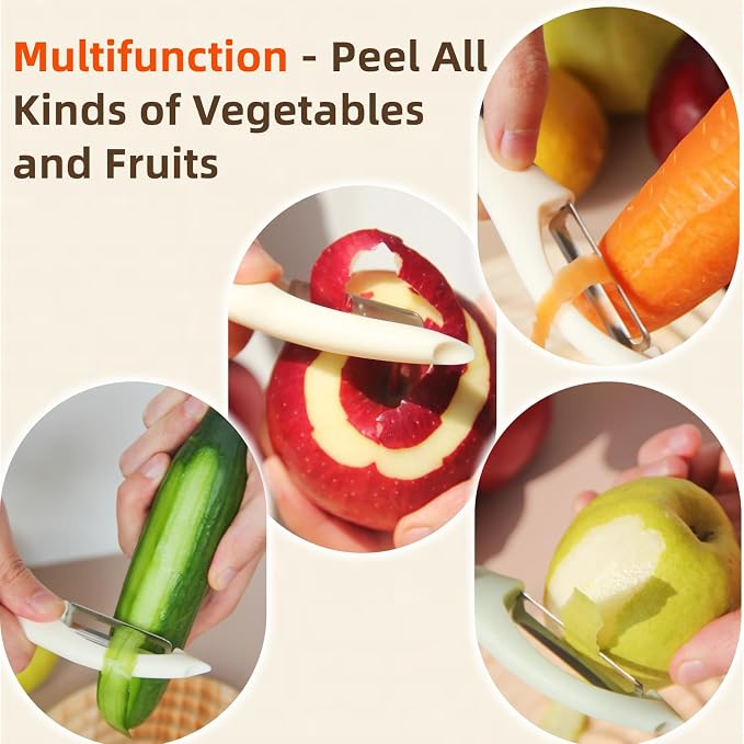 Stainless Steel Vegetable & Fruit Peeler for Kitchen, White | Ideal Carrot Cucumber Potato Peeling Helper, Sharp Swivel Straight Blade, Non-Slip & Ergonomic Handle, Dishwasher Safe
