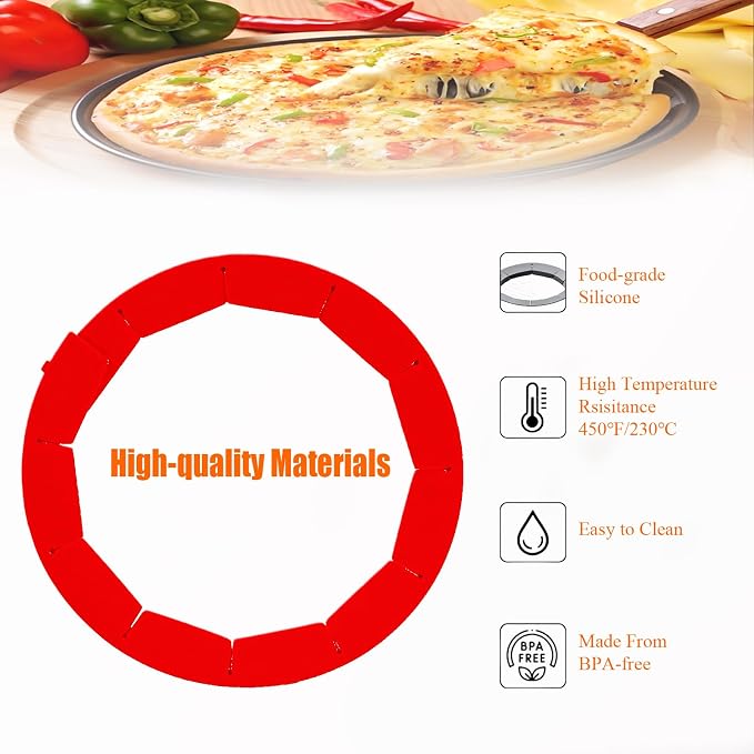 Easily Adjustable Silicone Pie Crust Protector, Fits8-11.5" Pie Crust | Food-Grade Silicone , Prevents Crust Edges from Burning,2 Anti-Slip Clips,BPA-Free, Oven/Microwave/Dishwasher Safe,red,2pcs