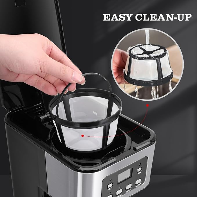 Taylor Swoden 12-Cup Programmable Coffee Maker, Black & Stainless Steel | Regular & Strong Brew Drip Coffee Machine for Home and Office, 24H Timer, Glass Carafe, Pause & Serve, Auto Shut Off