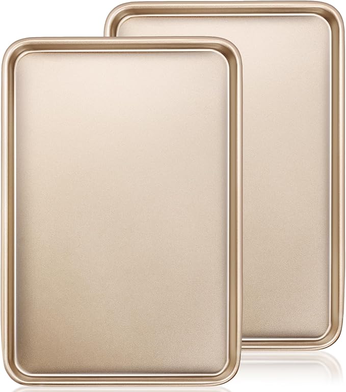 Wildone Baking Sheet Pan Set of 2, Nonstick Cookie Sheets for Baking | Thicker Carbon Steel Jelly Roll Pan Oven Tray 15x10 Inch, Heavy Duty & Easy Clean, Champagne Gold
