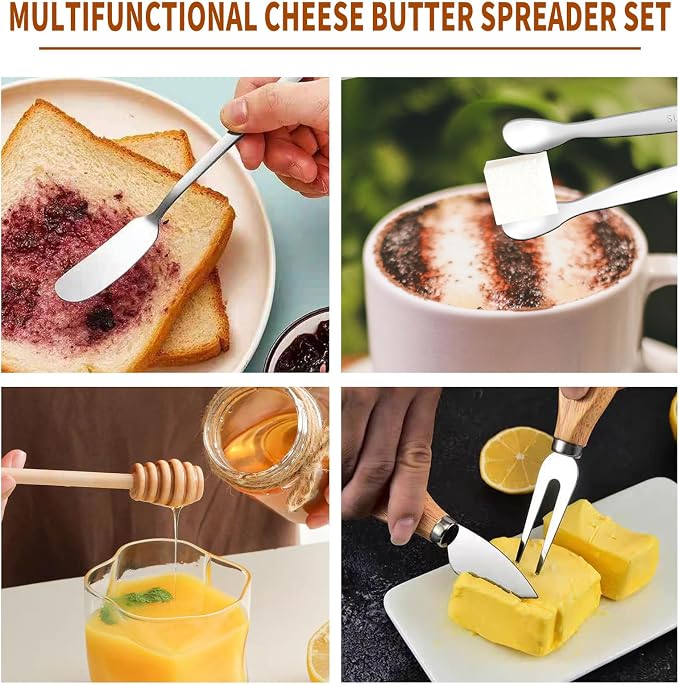 48 Pcs Charcuterie Boards Accessories Butter Spreader Knives Set Stainless Steel Cheese Mini Serving Tongs Spoons Forks Dipping Bowl Toothpick Flags Utensil for Pastry Making Wedding Christmas(Sliver)