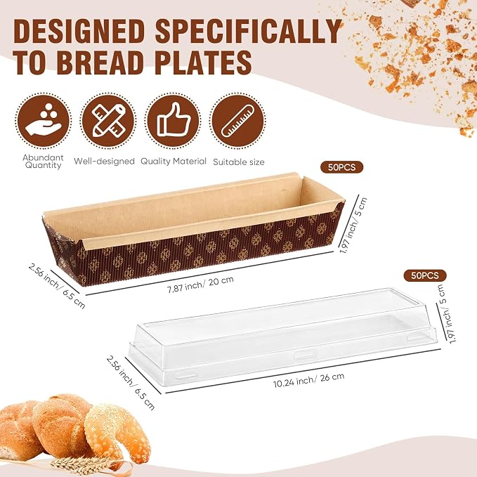 50 Pcs Paper Baking Loaf Pan with Lids Disposable Paper Pans Mold for Christmas Winter Birthday Cake Bread Bakery Holiday Gifts(10.24 x 2.56 x 1.97 Inches)