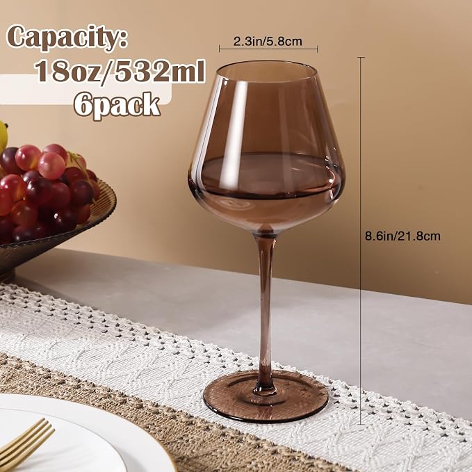 Venus Wine Glass Set of 6-18oz Lead-Free Crystal Burgundy Wine Glasses, Glassware for Parties& Special Occasions