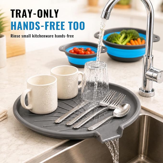 2 Collapsible Colanders with Self-Draining Tray(Blue) | 11.6 & 13.4 in baskets; 12.8 in grooved tray; folds to 2.1 in; for pasta, rice, fruit and vegetables
