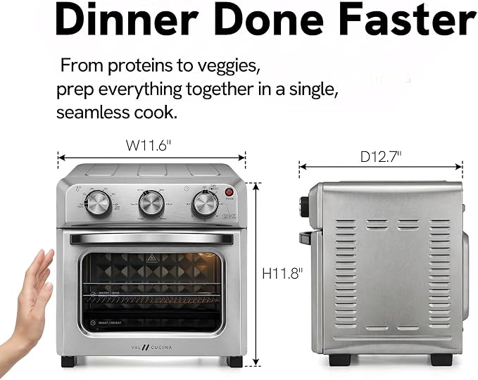 VAL CUCINA 6-in-1 Retro Air Fryer Toaster Oven Combo, Compact 12.7 QT Small Countertop Convection Oven, Fits 9" Pizza & 4 Toast, Hexagon Hybrid Heating, Enamel Baking Pan Included, Almond Yellow Color