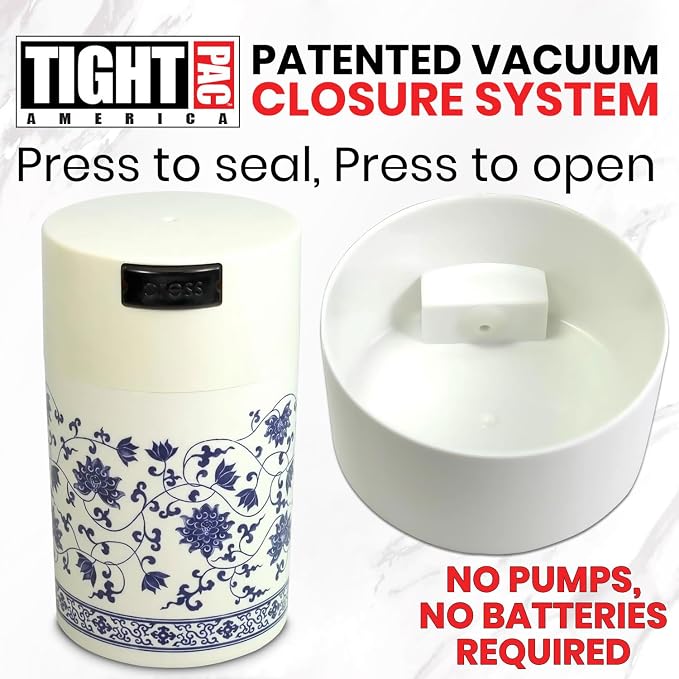 Tightpac America, Inc. Teavac 6-Ounce Vacuum Sealed Tea Storage Container, White Floral Design