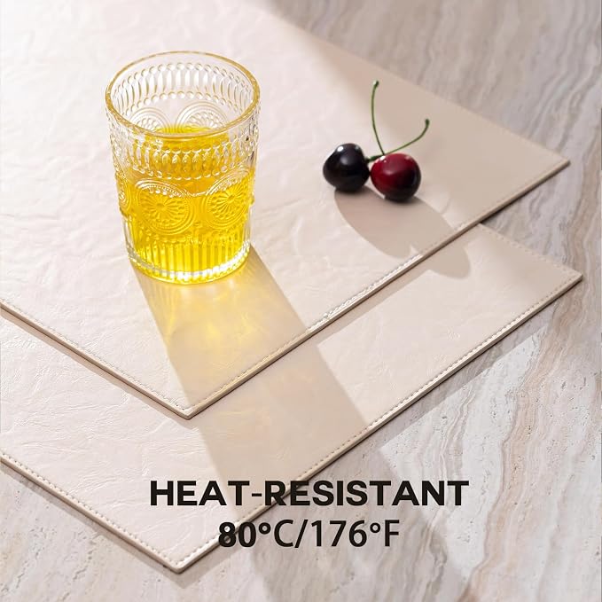 Baroyal Faux Leather Placemats Set of 8 Vinyl Washable Wipeable Table Mats for Kitchen Dining Table Heat Resistant Waterproof Modern Indoor/Outdoor Placemats Non-Slip Easy Clean Place Mats (Nude)