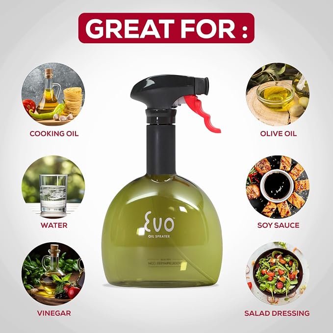 Evo Oil Sprayer Mini Non-Aerosol for Olive Oil, Cooking Oils, and Vinegars, Green, 8-Ounce Capacity, Set of 2