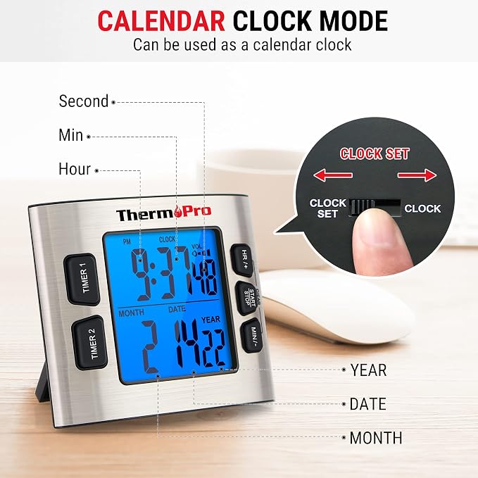 TempPro TM02 24H Digital Timer with Dual Kitchen Timers for Cooking, Magnetic Timer Clock with Adjustable Alarm Volume & LCD Backlit Display, Classroom Timer for Kids & Teachers(Previously ThermoPro) | Magnetic Timer with Adjustable Alarm Volume, Kitch...