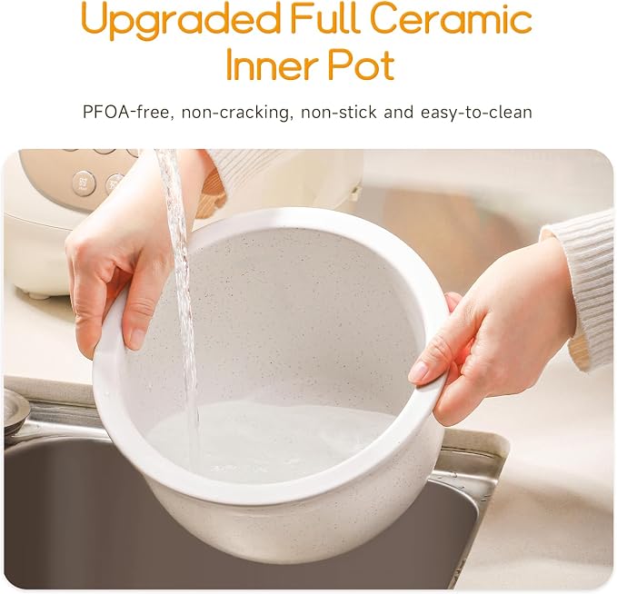 Joydeem Mini Ceramic Rice Cooker, 2.5 Cups Uncooked Rice Cookers with Pure Ceramic Inner Pot, Healthy & PFOA Free, 1.2L/1.3 qt, DFB-C120