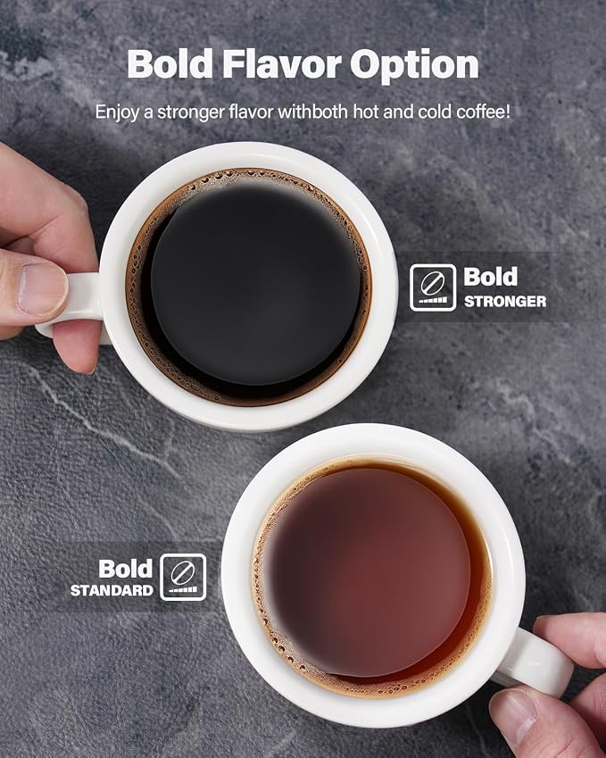 Coffee Maker Hot & Iced With Bold Setting,Single Serve Coffee Maker For K Cup And Grounds,52 Oz Removable Water Tank,6-14 Oz Brew Sizes,One Cup Kcup Coffee Machine With Reusable Filter, White