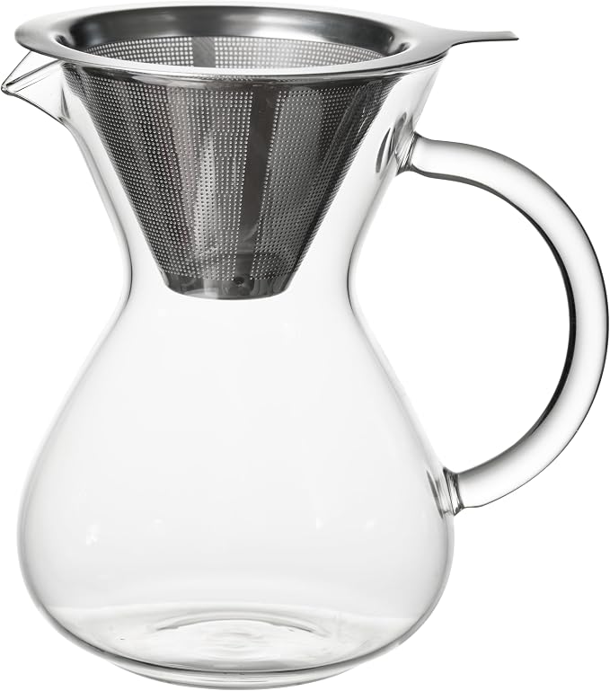 Pour Over Coffee Maker 2 Cup 16oz Borosilicate Glass Carafe with Stainless Steel Reusable Filter, Manual Drip Brewer, Paperless Coffee Pot for Home Kitchen Cafe