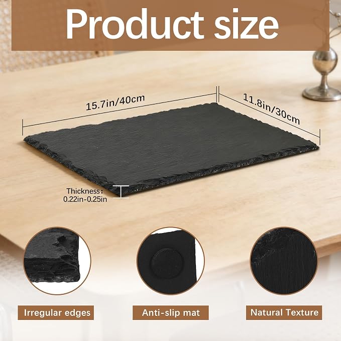 4PCS 16inch*12inch Slate Cheese Board Tray Charcuterie Boards Slate Placemats,Natural Food Contact Safe Stone,Suitable for Sushi, Party, Gift, Fruit, Meat
