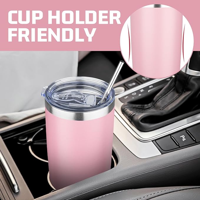 20 oz Tumbler with Lids and Straws, Stainless Steel Insulated Travel Coffee Mug, Double Wall Vacuum Insulated Tumblers, Powder Coated Coffee Tumbler for Cold & Hot Drinks (Mix Color-8, 4 Pack)